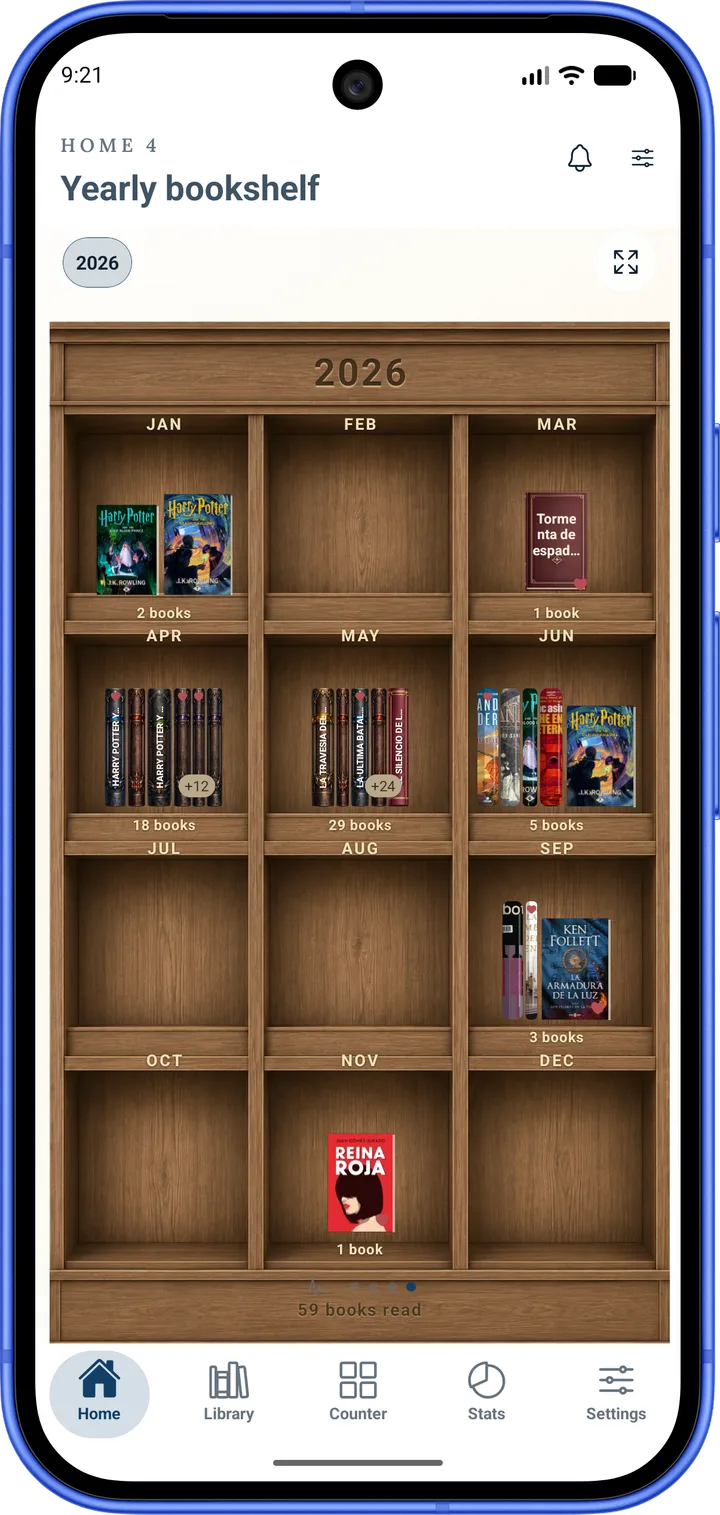 BookGeist yearly bookshelf with the books read in each month