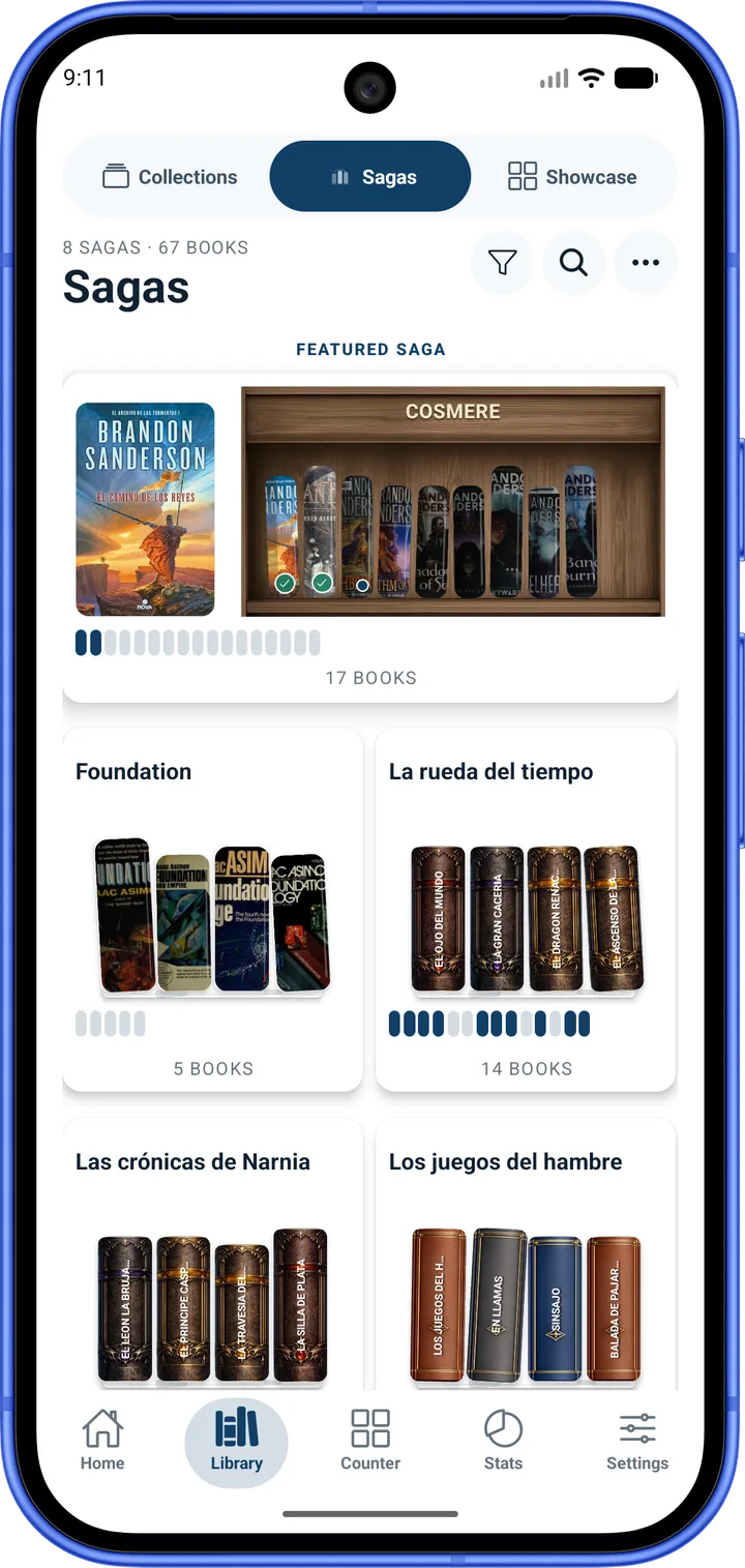 BookGeist sagas view grouping a series and its reading progress